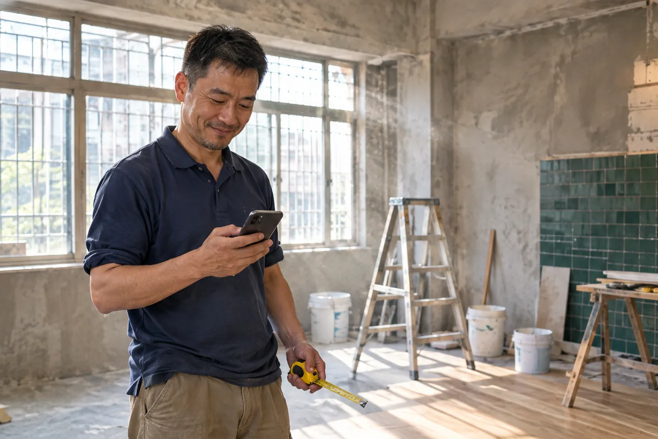 裝修公司老闆在工地看手機,客人主動約看現場